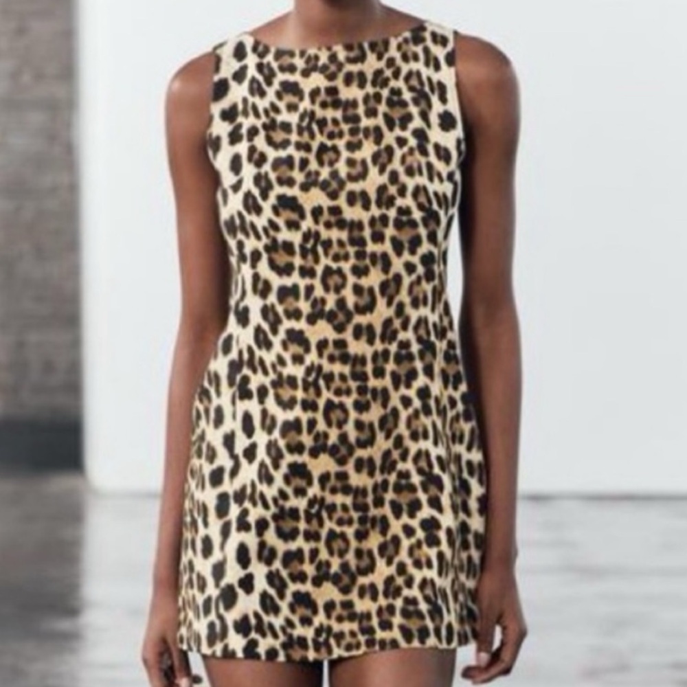 Zara leopard print mini shift dress